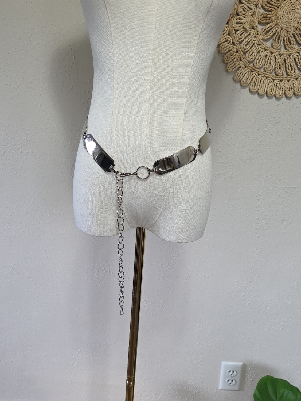 Vtg Silver Tone Link Plate Belt With Adjustable Chain Length Punk Gothic 90s Y2k